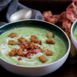 Broccoli Cheese Soup with Bacon Fat Croutons