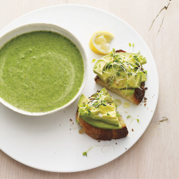 Broccoli-Spinach Soup with Avocado Toasts