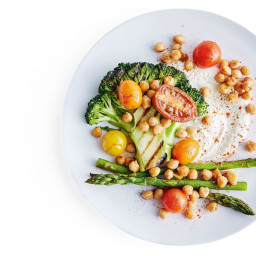 Broccoli steaks with roasted chickpeas, tomatoes and cashew dressing recipe