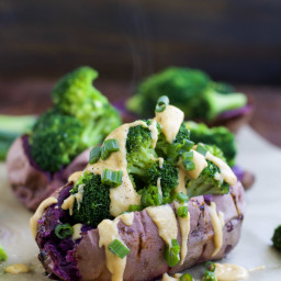 Broccoli Stuffed Sweet Potatoes with Vegan Cheese Sauce