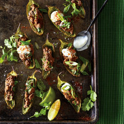 Broiled Jalapeno Poppers with Black Beans and Lime Cream