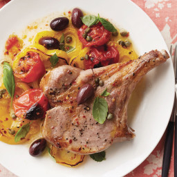 Broiled Pork Chops With Yellow-Pepper Puttanesca