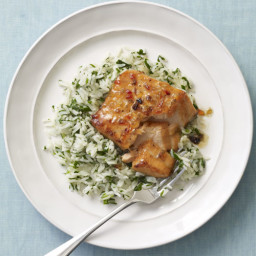 Broiled Sweet and Spicy Salmon with Spinach Rice