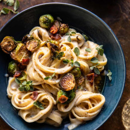 Brown Butter Brussels Sprout and Bacon Fettuccine Alfredo