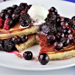 Brown Butter Pancakes with Sheet Pan Berries