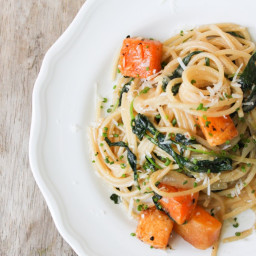 Brown Butter Spaghetti with Baby Kale and Roasted Butternut Squash