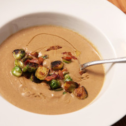 Brown Butter-Sunchoke Soup With Brussels Sprouts and Bacon Recipe