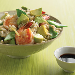 Brown-Rice Bowl with Shrimp, Snow Peas, and Avocado