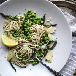 Brown Rice Pasta with Peas and Asparagus