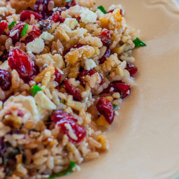 Brown Rice Salad with Cranberries, Walnuts, Mint, and Feta