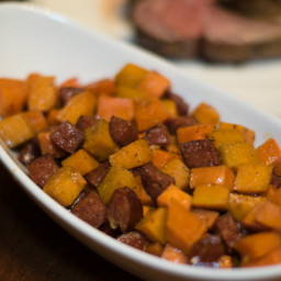 Brown Sugar and Maple Syrup Sweet Potatoes with Andouille Sausage