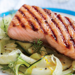Brown Sugar-Grilled Salmon with Zucchini and Fennel Noodles