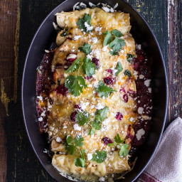 Brown Sugar Roasted Chicken Enchiladas w/Fire Roasted Tomatillo-Cranberry S