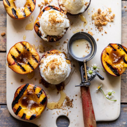 Browned Butter Grilled Peaches with Cinnamon Toast Brioche Crumbs