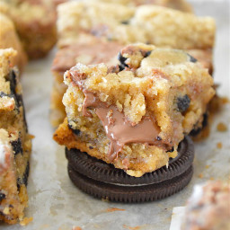 Browned Butter Oreo and Nutella Stuffed Blondies