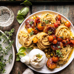 Browned Butter Scallops and Burst Tomato Basil Pasta