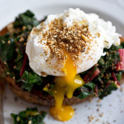 Bruschetta With Chard or Spinach, Poached Egg and Dukkah