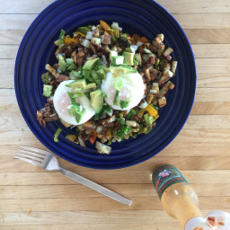 Poached Eggs on Brussel Sprout & Potato Hash