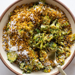 Brussels Sprout Salad with Anchovy Tahini & Za'atar Chickpeas