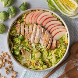 Brussels Sprout Salad with Roasted Chicken, Crisp Apple and Walnuts