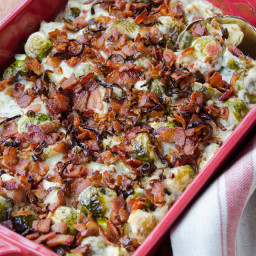 Brussels Sprouts and Horseradish Cream with Crispy Shallots and Bacon