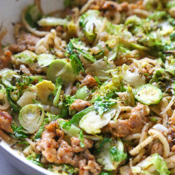 Brussels Sprouts and Sausage Parsnip Spiralized Pasta