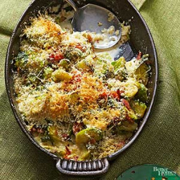 Brussels Sprouts Casserole with Pancetta and Asiago Cheese