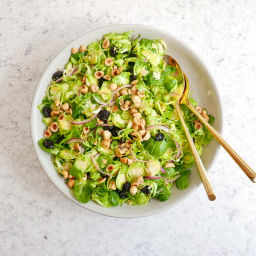 Brussels sprouts salad with dried cherries and hazelnuts