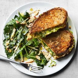 Brussels Sprouts-Stuffed Grilled Cheese with Baby Kale Salad