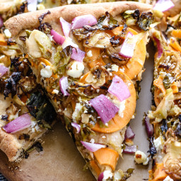 Brussels Sprouts Sweet Potato Goat Cheese Pizza