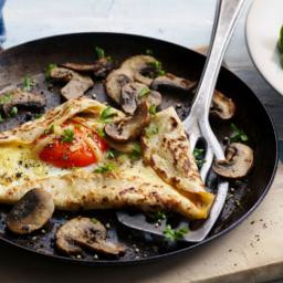 Buckwheat pancakes with mushrooms and egg