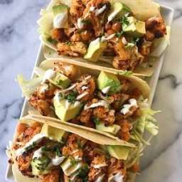 Buffalo Cauliflower + Chickpea Tacos with Vegan Ranch Dressing