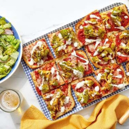 Buffalo Cauliflower Pizza with Caesar Salad