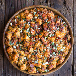 Buffalo Cheddar Beer Bread and Bacon Stuffing