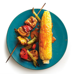 Buffalo Chicken Kebabs with Corn on the Cob
