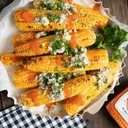 Buffalo Grilled Corn with Blue Cheese