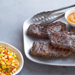 Buffalo Steaks with Pickled Corn Salad and Hottish Sauce