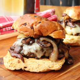 Burgundy-Reduced Mushrooms, Caramelized Onions and Swiss Burger