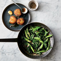 Butter-Basted Scallops with Spring Greens and Snap Peas Recipe