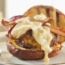 Butter Burger with Beer Cheese Sauce and Bacon