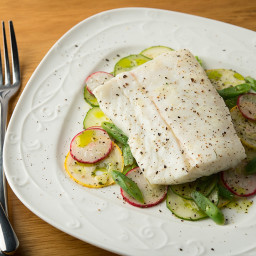 Butter Poached Halibut with Seasonal Salad