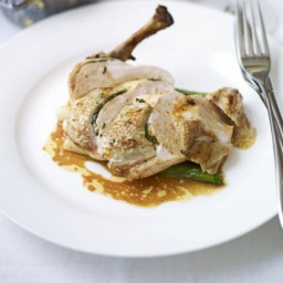 Butter-roasted supreme of chicken with wild mushroom and potato gratin