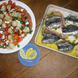 Butterflied sardines and Tuscan bread salad