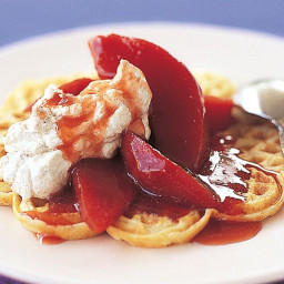 Buttermilk waffles with poached quinces and cinnamon cream