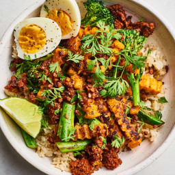 Butternut Squash and Broccolini Rice Bowl with Soy Chorizo