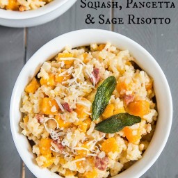 Butternut Squash and Pancetta Baked Risotto {with Crispy Sage Leaves}