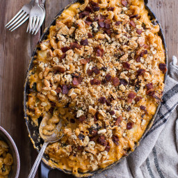 Butternut Squash + Charred Brussels Mac and Cheese with Buttery Bacon Ritz 