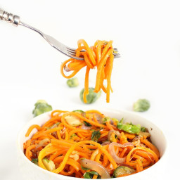 Butternut Squash Noodles with Shredded Brussels Sprouts, Walnuts and Carame