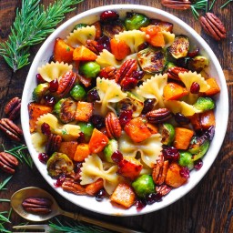 Butternut Squash Pasta Salad with Brussels Sprouts, Pecans, and Cranberries