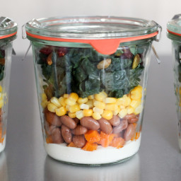 Butternut Squash, Pinto Bean, Corn, and Kale Mason Jar Salad